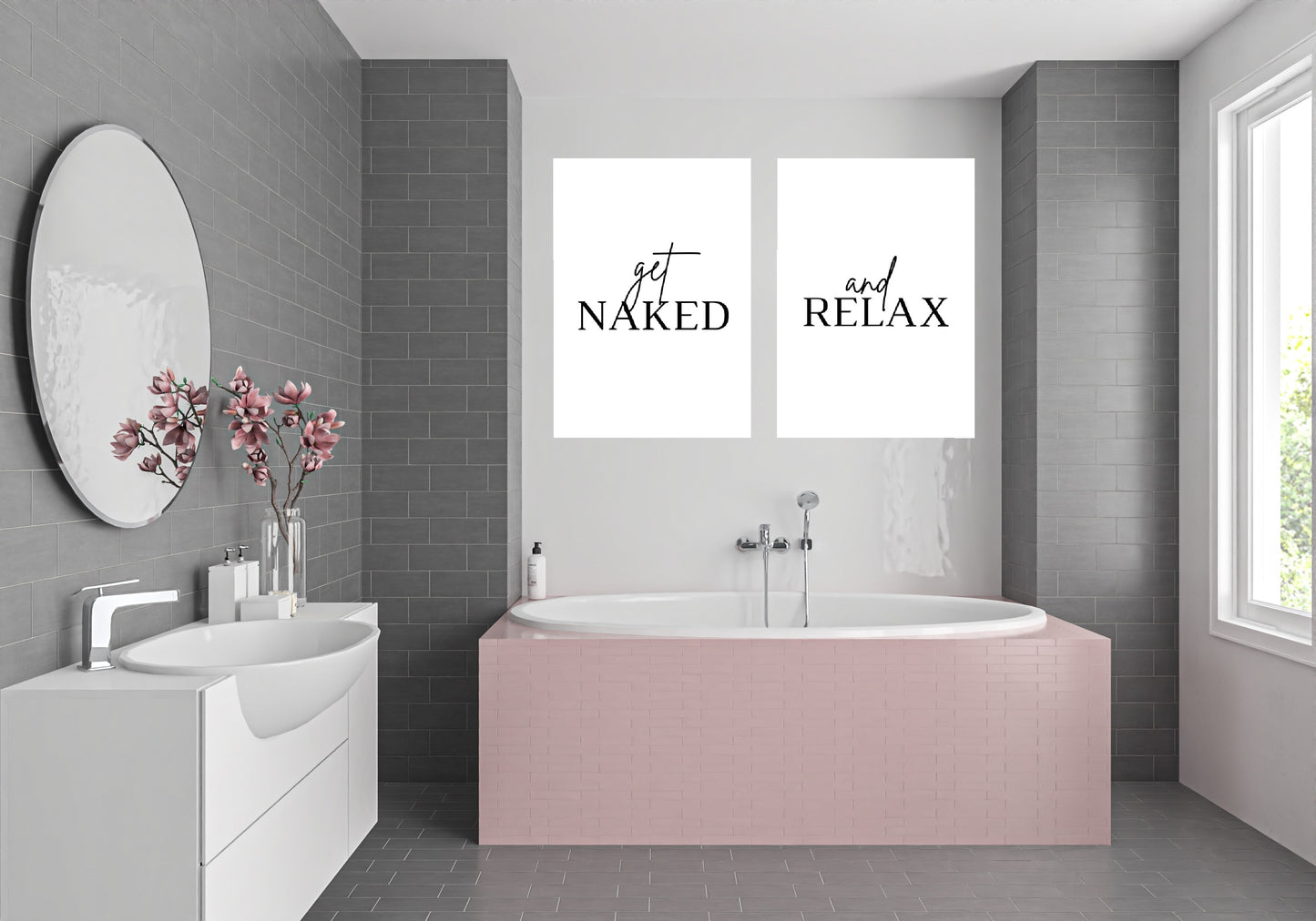Bathroom Prints | Get Naked And Relax | Set Of 2 Prints