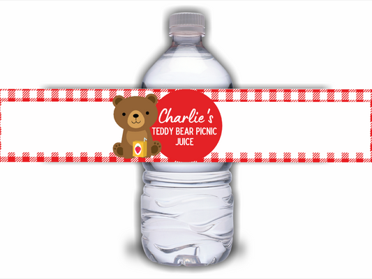 Juice Bottle Labels | Red Teddy Bear Picnic Labels | Water Bottle Stickers | Teddy Bear Picnic Party | Party Stickers