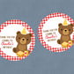 Red Teddy Bear Picnic Party Stickers | Circle Stickers | Sticker Sheet | Party Stickers