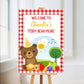Red Teddy Bear Picnic Welcome Board Sign | Personalised Birthday Board | Birthday Party Sign | A4, A3, A2