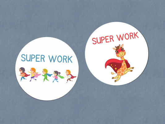 Teacher Stickers | Sticker Sheet 45mm Circles | Super Work | Circle Stickers | Sticker Sheet | Classroom Stickers