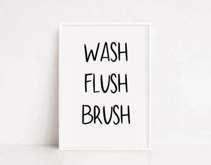 Bathroom Print | Wash, Flush, Brush | Quote Print
