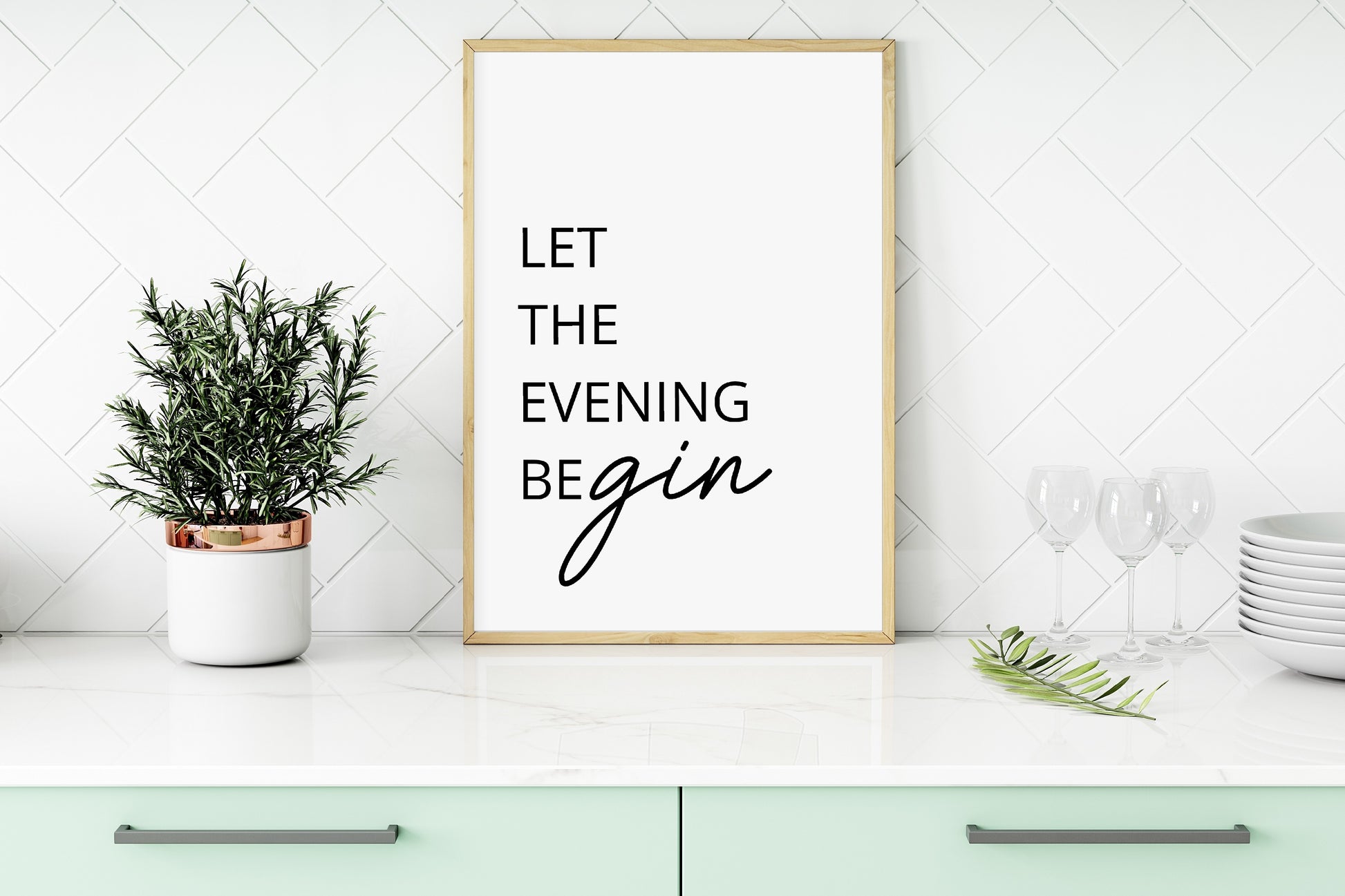 Kitchen Print | Let The Evening BeGIN | Quote Print | Kitchen Décor - Dinky Designs