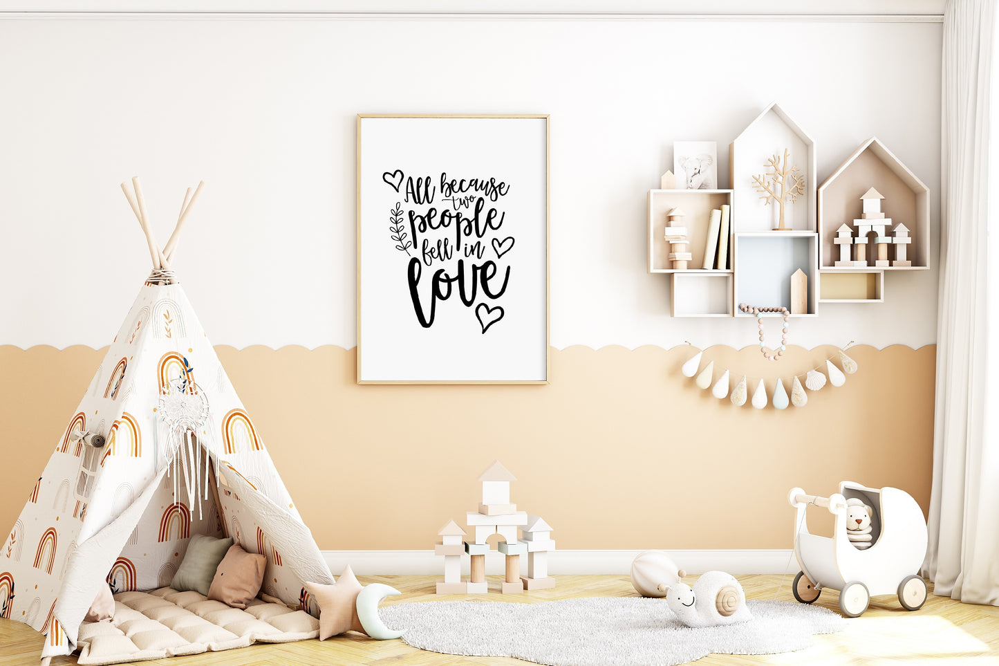 Nursery Print | All Because Two People Fell In Love | Quote Print (Design 2)