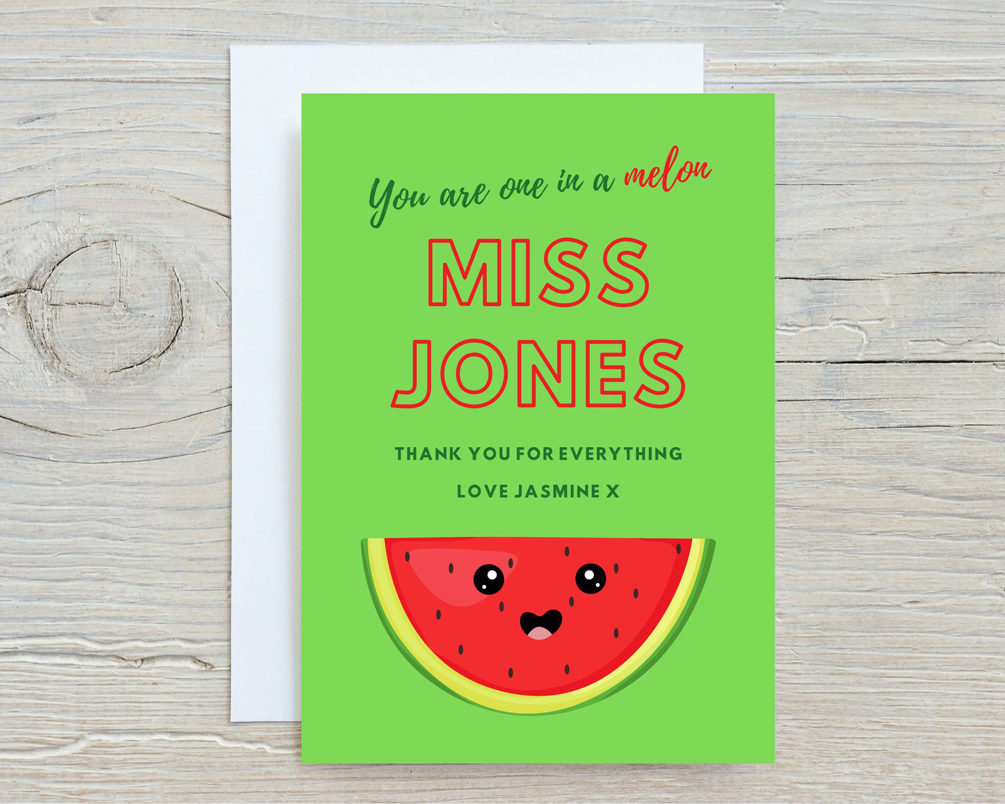 Personalised Teacher Card | You Are One In A Melon | Thank You Teacher Card | Design 2