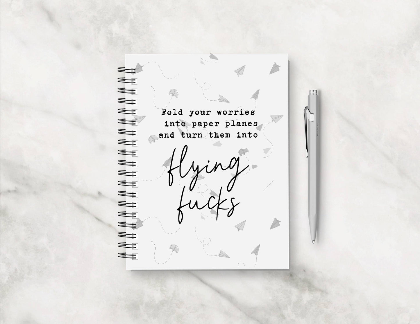 Funny Notebook | Fold Your Worries Into Paper Planes And Turn Them Into Flying Fucks  | Quote Notebook Gift