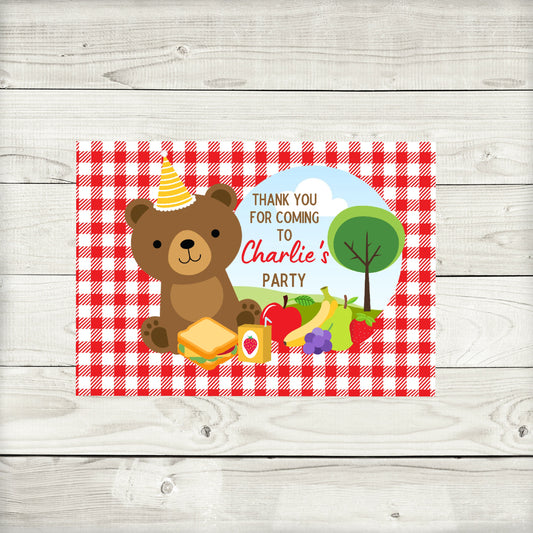 Rectangle Stickers | Party Stickers | Red Teddy Bear Picnic Party Stickers | Party Bag Stickers