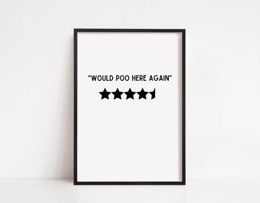 Bathroom Print | Would Poo Here Again | 5 Stars | Bathroom Rating | Funny Print