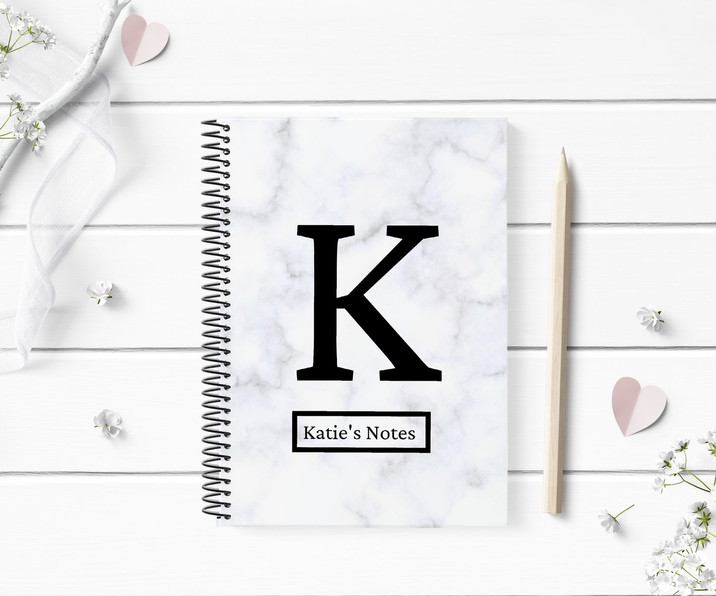 Personalised Notebook | Grey Marble Notebook | Personalised Name Notebook Gift