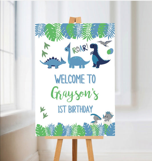 Dinosaur Welcome Board Sign | Personalised Birthday Board | Birthday Party Sign | A4, A3, A2