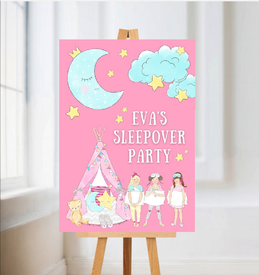 Sleepover, Teepee Welcome Board Sign | Personalised Sleepover Birthday Party Board | Party Sign | A4, A3, A2