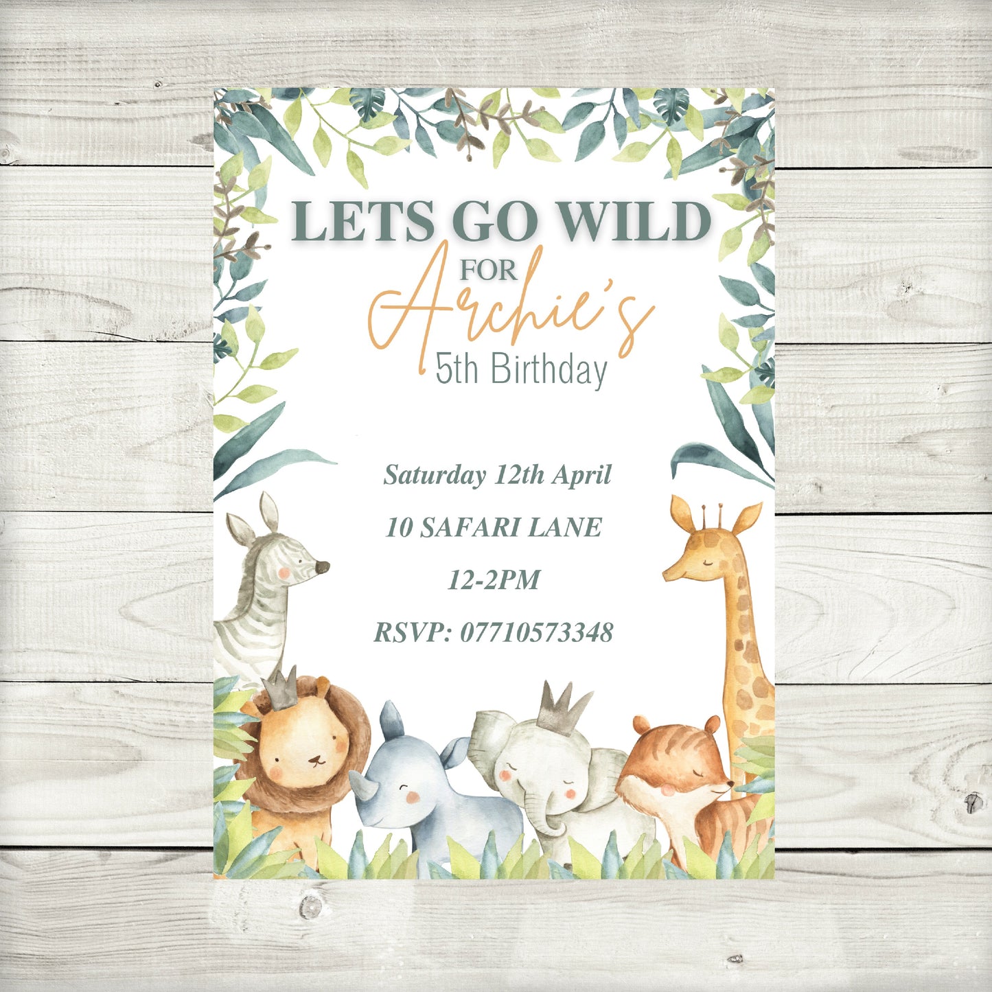 Safari Animal Invitations | A6 Invites | Safari Animal Theme | Party Invitations