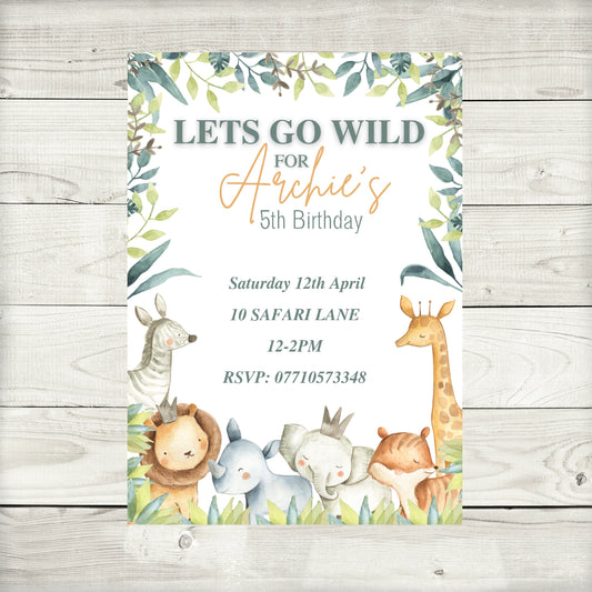 Safari Animal Invitations | A6 Invites | Safari Animal Theme | Party Invitations