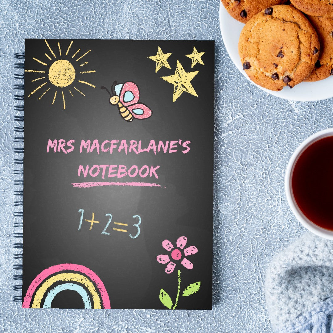 Teacher Notebook | Personalised Teacher Notebook | Chalkboard Design Pink