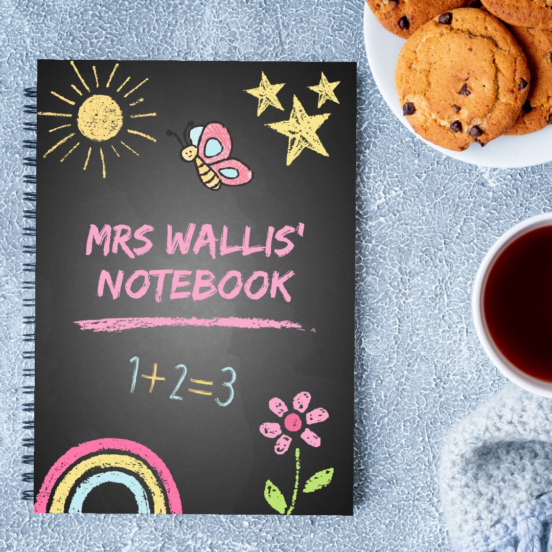 Teacher Notebook | Personalised Teacher Notebook | Chalkboard Design Pink