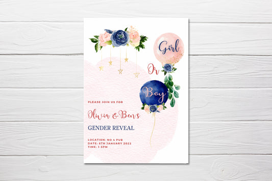 Gender Reveal Invitations | A6 Invites | Gender Reveal Party