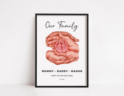 Newborn Baby Print | New Family Print | Personalised Family Print | Baby Feet Print