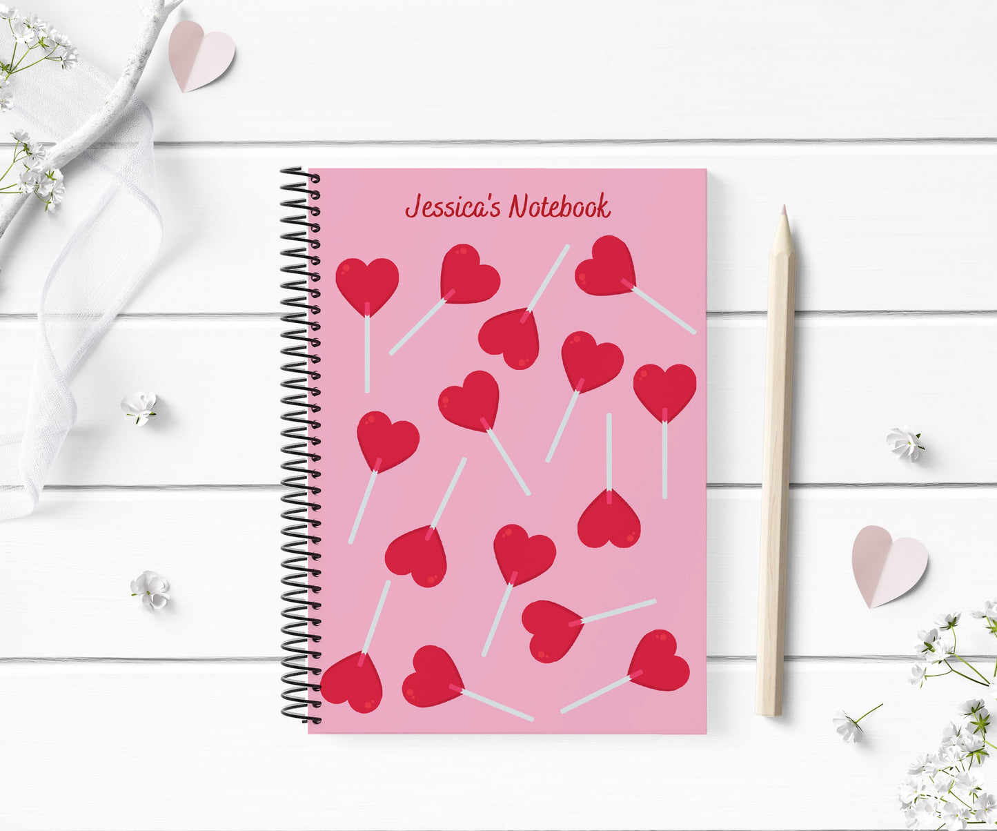 Valentine's Notebook | Love Heart Lollipop Design | Personalised Notebook Gift