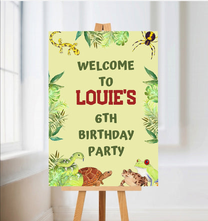 Reptile Welcome Board Sign | Personalised Birthday Board | Birthday Party Sign | A4, A3, A2