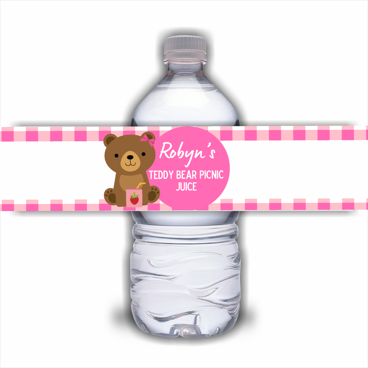 Juice Bottle Labels | Pink Teddy Bear Picnic Labels | Water Bottle Stickers | Teddy Bear Picnic Party | Party Stickers