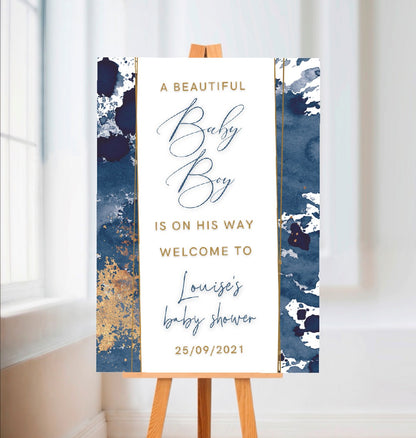 Personalised Navy Blue & Gold Welcome Board Sign | Baby Shower Board | Christening Board | Baby Shower Sign | Party Sign | A4, A3, A2