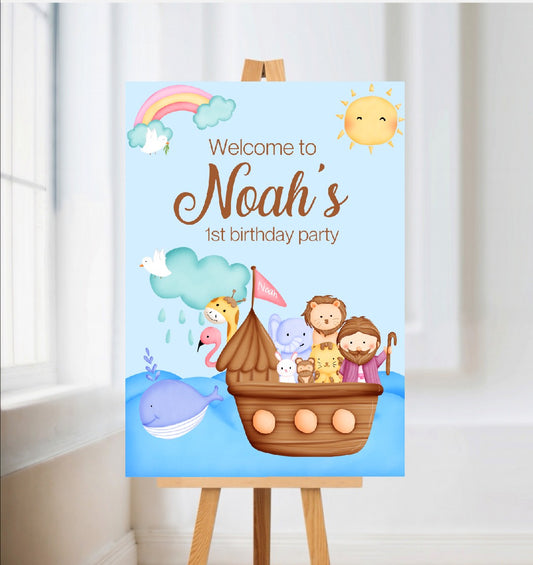 Noah's Ark Theme Welcome Board Sign | Personalised Birthday Board | Birthday Party Sign | A4, A3, A2