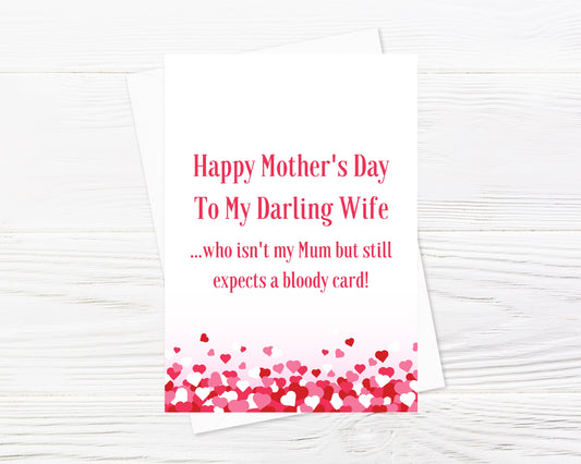 Mothers Day Card | Happy Mother's Day To My Darling Wife | Funny Mothers Day Card