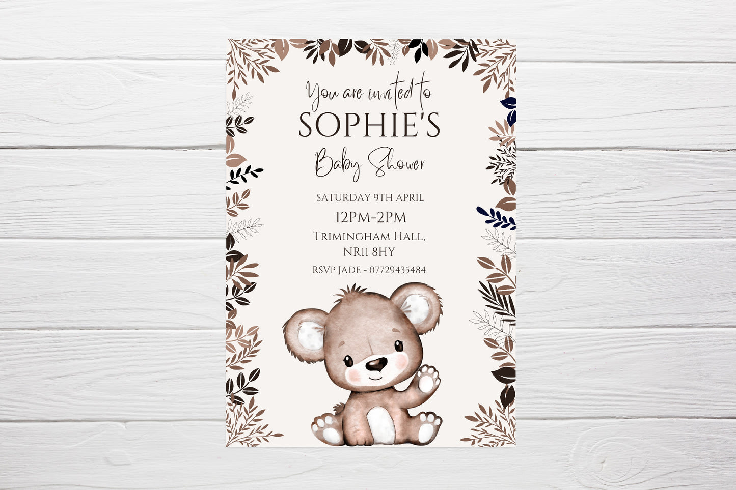 Brown Beige Neutral Teddy Bear Baby Shower, Birthday Invitations | A6 Invites | Teddy Bear Theme Invitations | Party Invitations