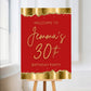 Red & Gold Welcome Board Sign | Personalised Birthday Board | Birthday Party Sign | A4, A3, A2
