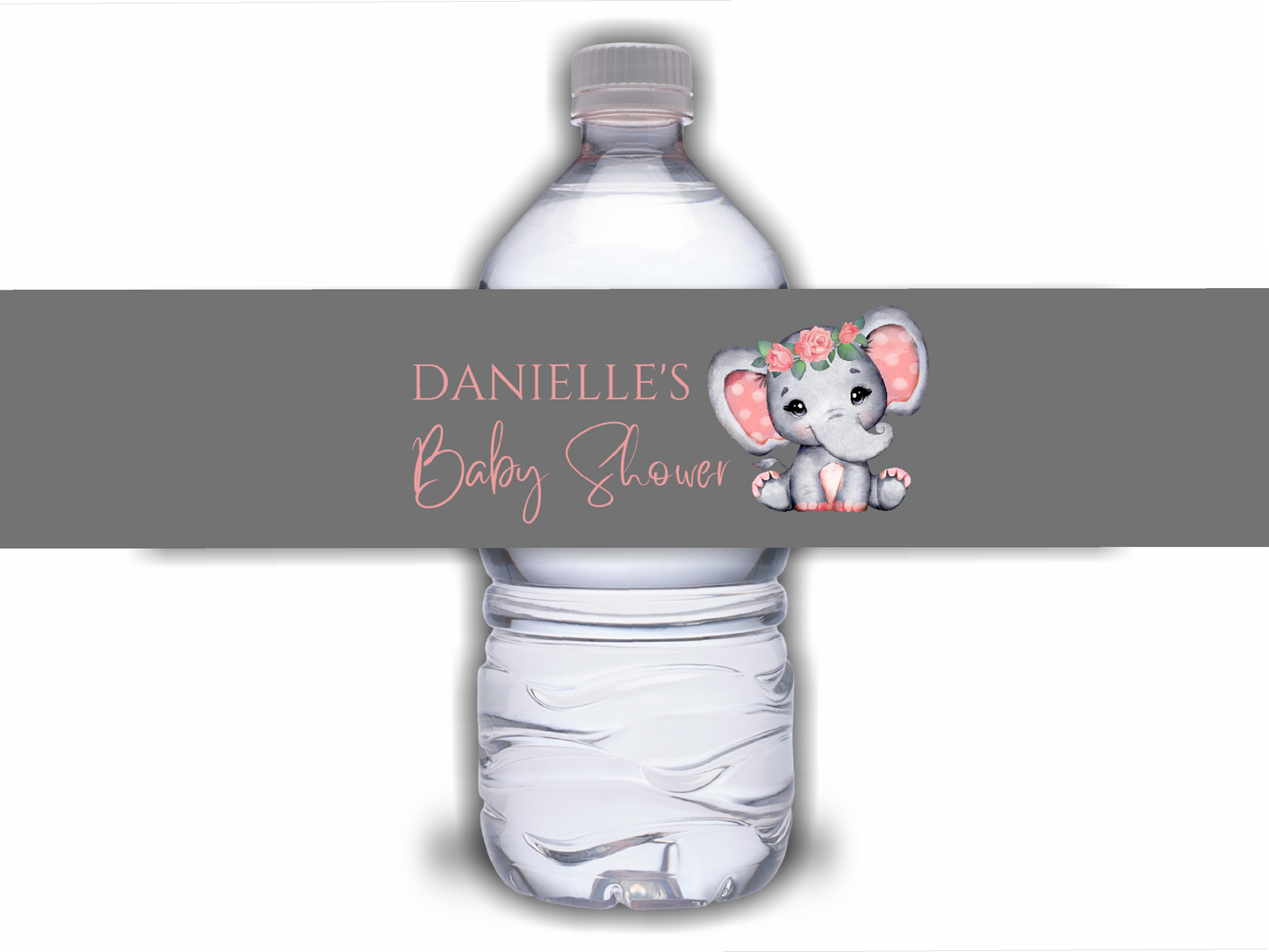 Juice Bottle Labels | Coral Pink Elephant Labels | Water Bottle Stickers | Coral Pink Elephant Baby Shower, Birthday Party