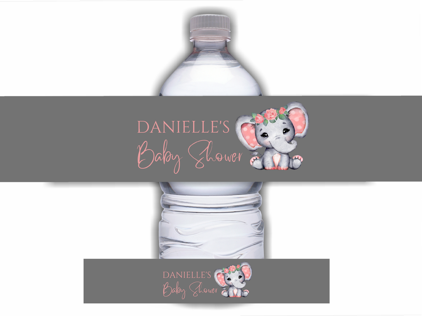 Juice Bottle Labels | Coral Pink Elephant Labels | Water Bottle Stickers | Coral Pink Elephant Baby Shower, Birthday Party