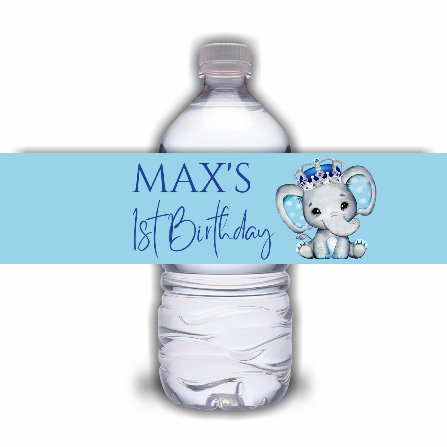 Juice Bottle Labels | Blue Elephant Crown Labels | Water Bottle Stickers | Blue Elephant Baby Shower, Birthday Party