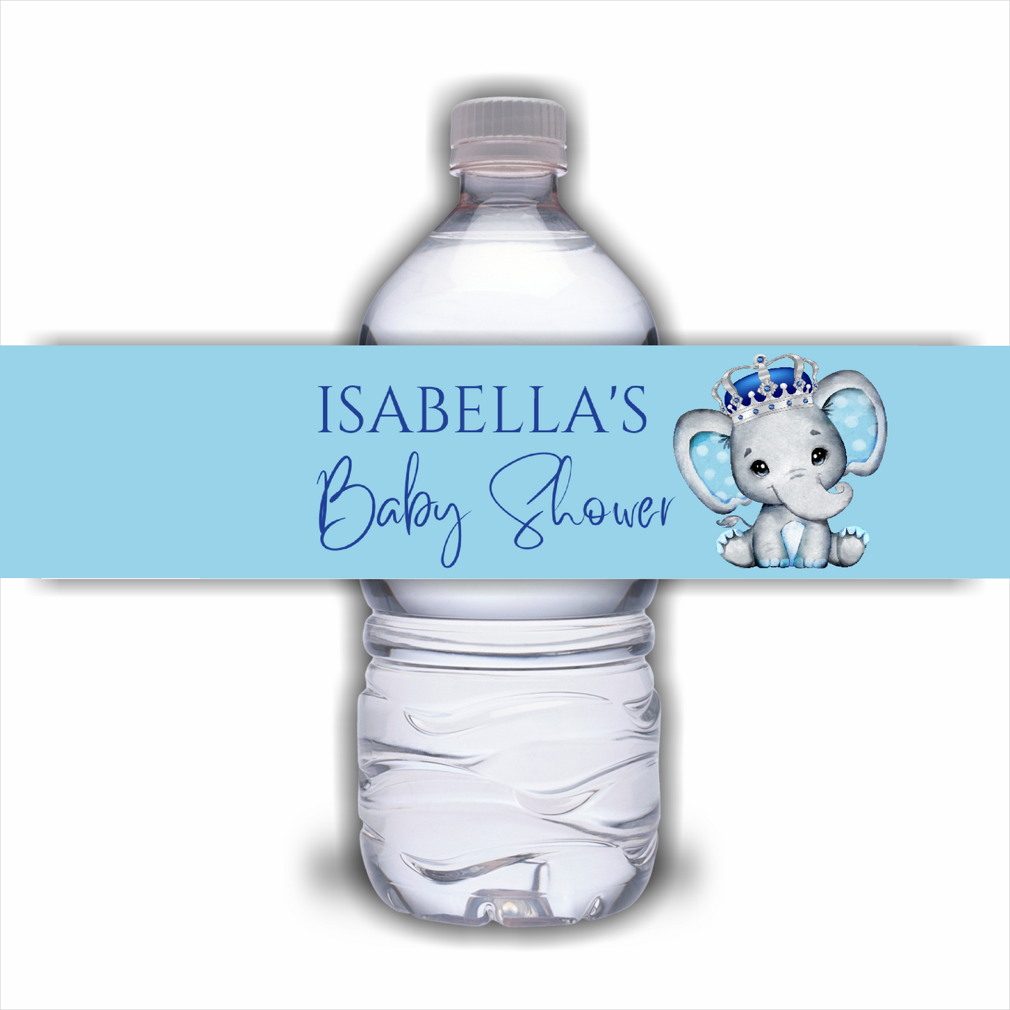Juice Bottle Labels | Blue Elephant Crown Labels | Water Bottle Stickers | Blue Elephant Baby Shower, Birthday Party