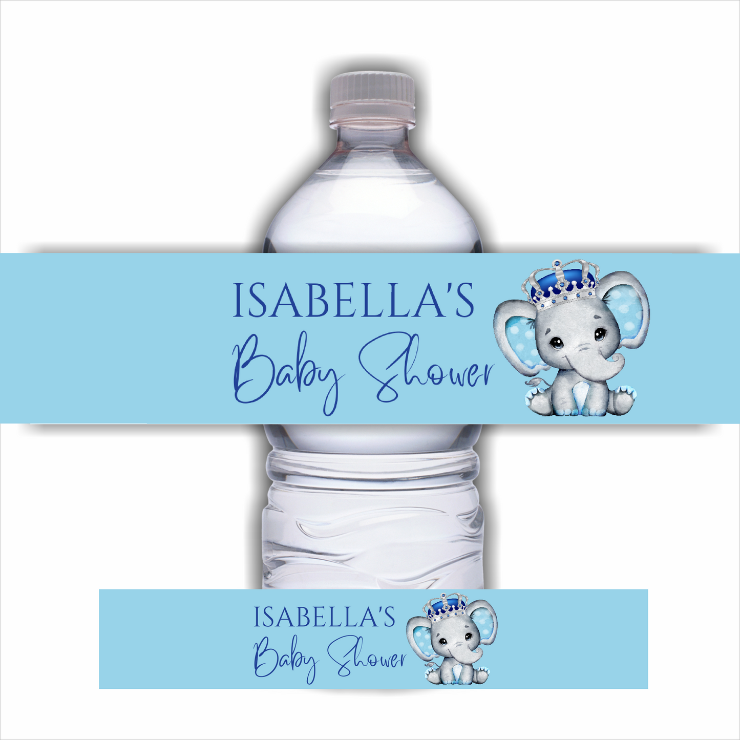 Juice Bottle Labels | Blue Elephant Crown Labels | Water Bottle Stickers | Blue Elephant Baby Shower, Birthday Party