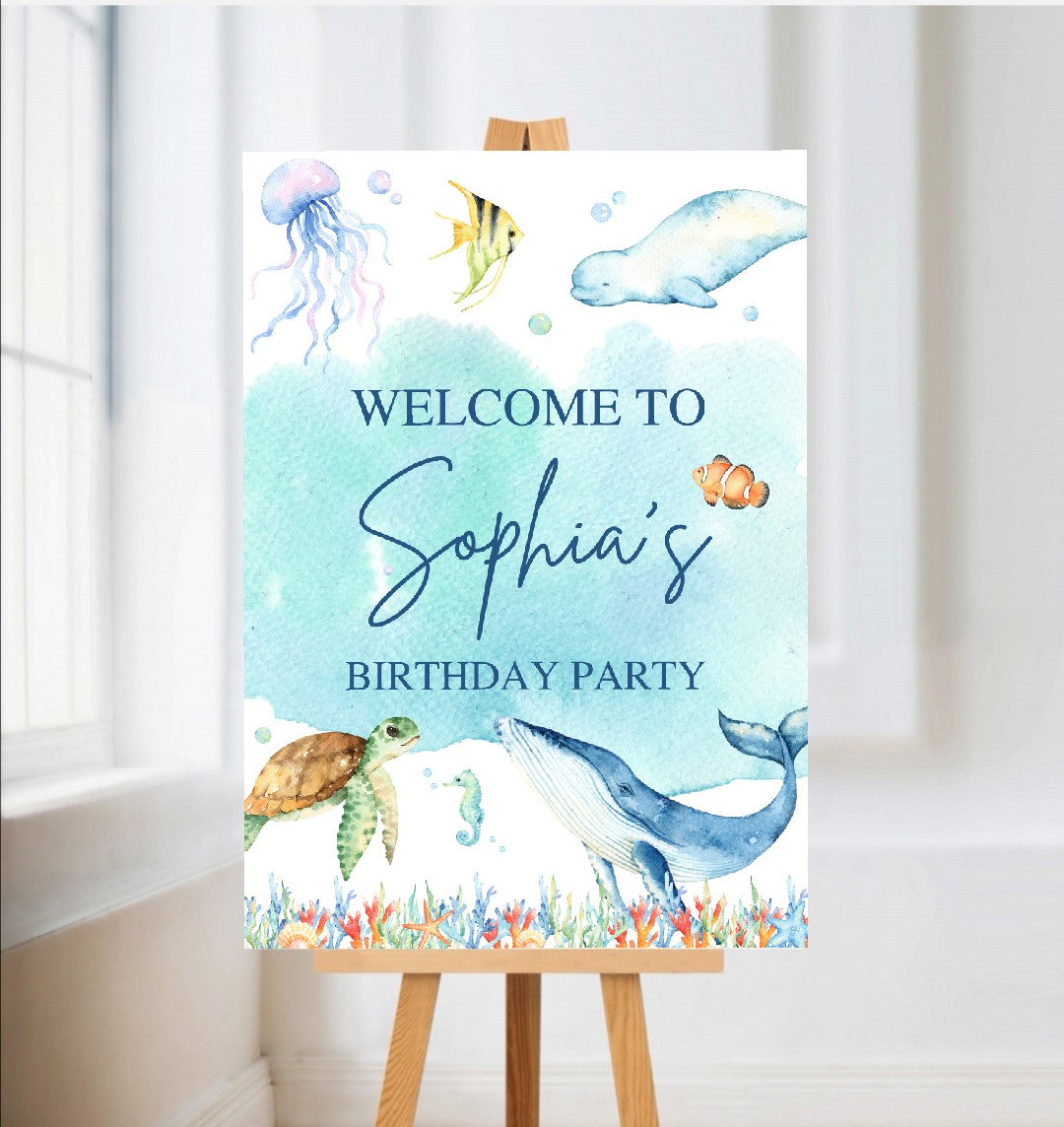 Under The Sea Welcome Board Sign | Personalised Birthday Board | Birthday Party Sign | A4, A3, A2