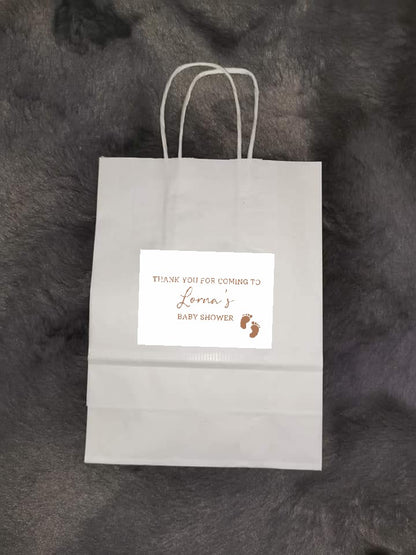 Rectangle Stickers | Baby Shower Party Stickers | Beige Neutral Footprint Baby Shower Stickers | Party Bag Stickers