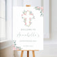 Christening, Baptism, Holy Communion Welcome Board Sign | Personalised Party Board | Pink Green Floral Party Sign | A4, A3, A2