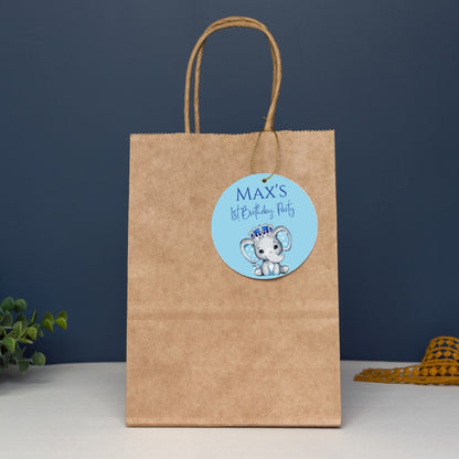 Blue Elephant Crown Gift Tags | Baby Shower, Birthday Gift Tags | Circle Gift Tags