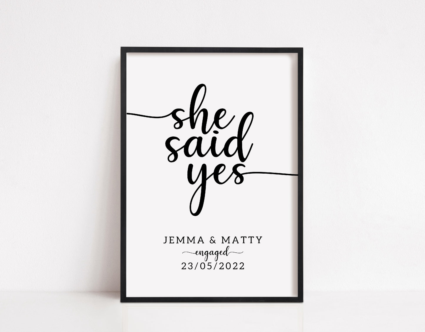Engagement Print | She Said Yes | Personalised Name Date Print | Engagement Gift