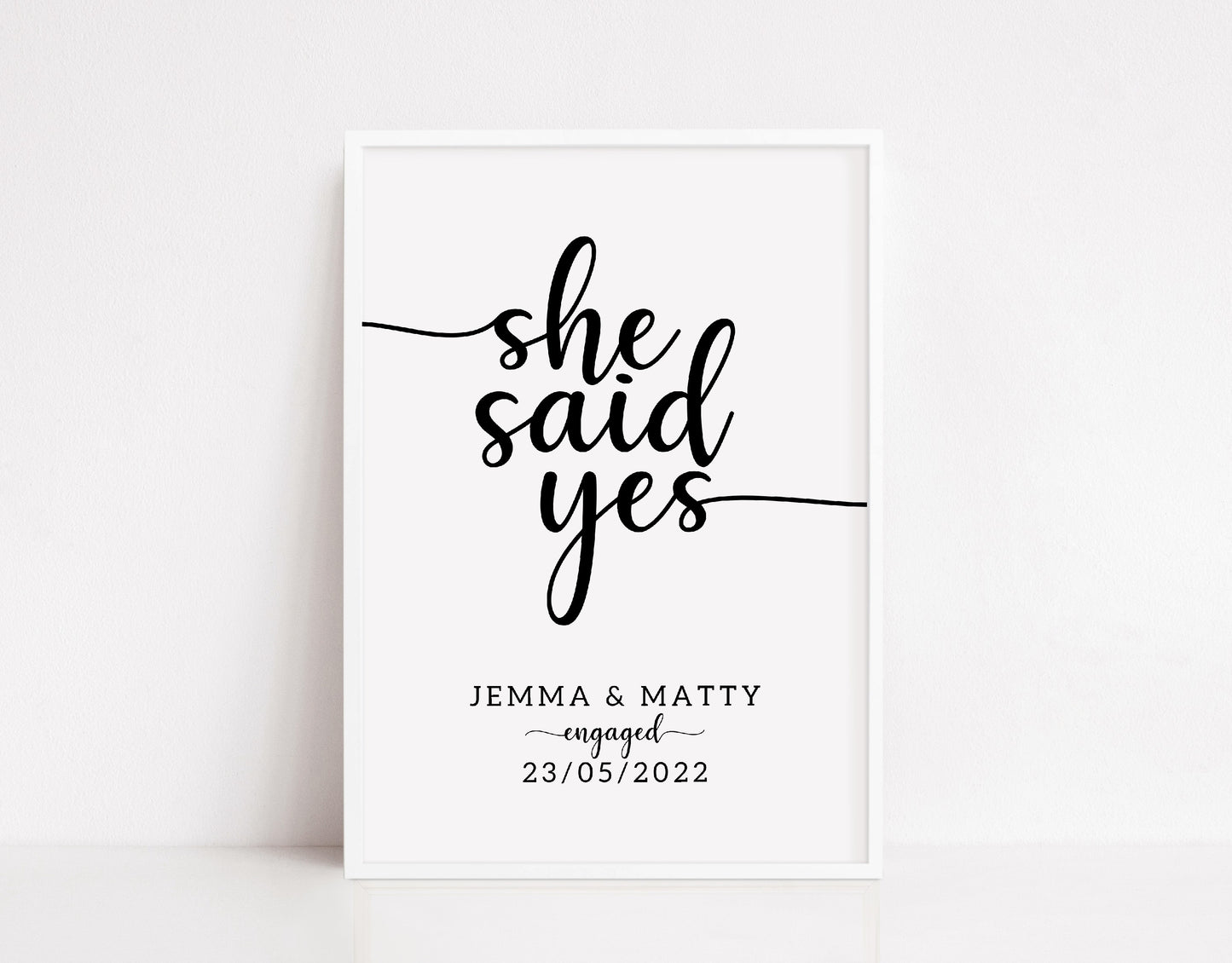 Engagement Print | She Said Yes | Personalised Name Date Print | Engagement Gift