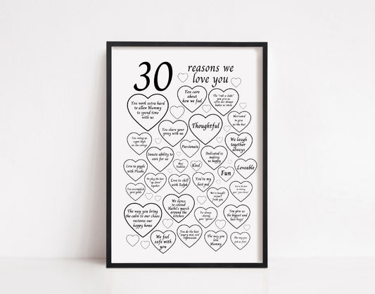 Love You Print | 30 Reasons We Love You | I Love You Gift