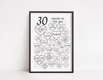 Love You Print | 30 Reasons We Love You | I Love You Gift