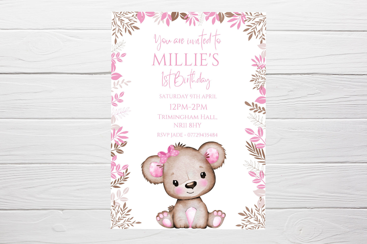 Pink Or White Teddy Bear Baby Shower, Birthday Invitations | A6 Invites | Teddy Bear Theme Invitations | Party Invitations