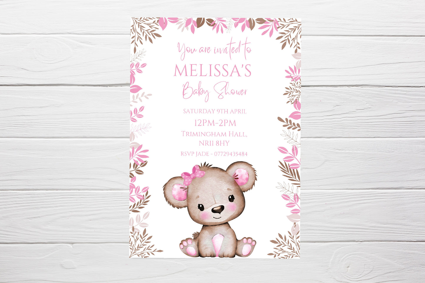 Pink Or White Teddy Bear Baby Shower, Birthday Invitations | A6 Invites | Teddy Bear Theme Invitations | Party Invitations