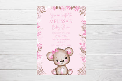 Pink Or White Teddy Bear Baby Shower, Birthday Invitations | A6 Invites | Teddy Bear Theme Invitations | Party Invitations