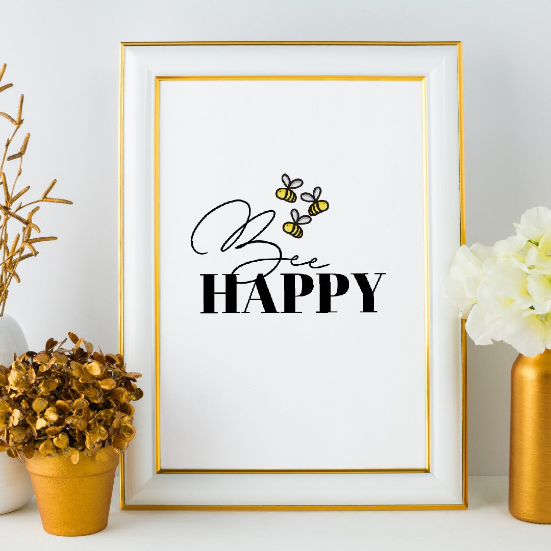 Quote Print | Bee Happy | Positive Print | Motivational Print