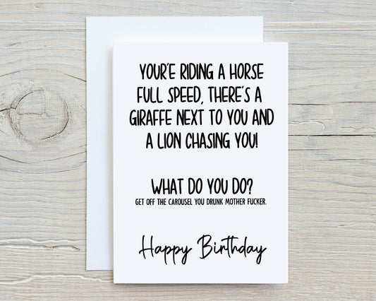 Birthday Card | Get Off The Carousel | Funny Card - Dinky Designs