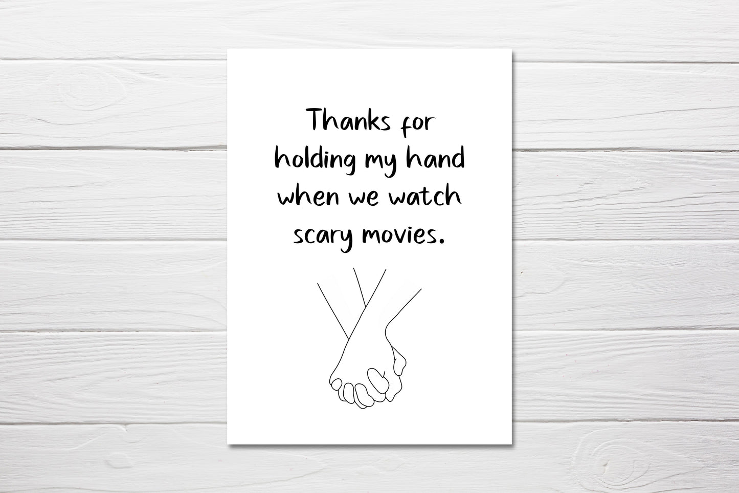 Valentines Card | Thanks For Holding My Hand When We Watch Scary Movies | Anniversary Card | Couples Card