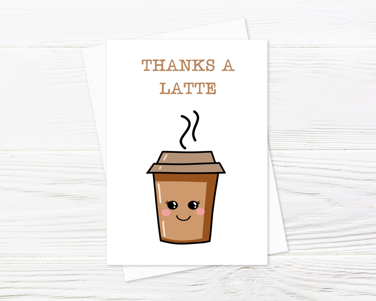 Thank You Card | Thanks A Latte | Coffee Card | Funny Pun Card