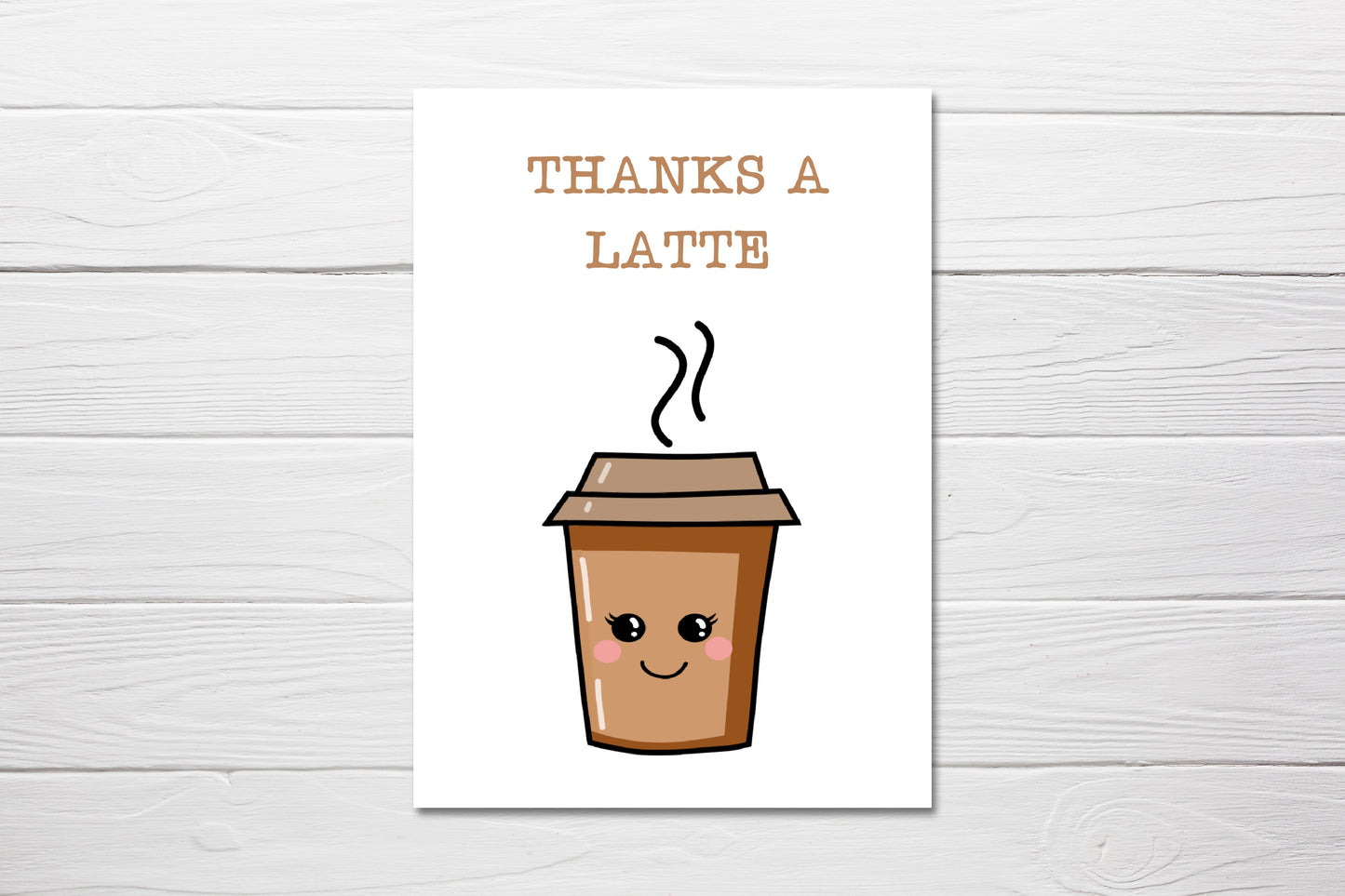 Thank You Card | Thanks A Latte | Coffee Card | Funny Pun Card